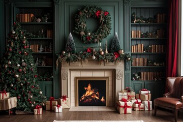 Fototapeta premium Inviting Christmas Living Room with a Beautifully Decorated Tree