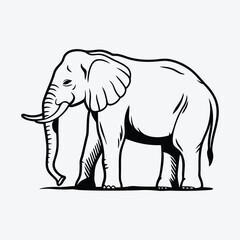 Fototapeta premium Elephant Silhouette White background illustration Generative Ai