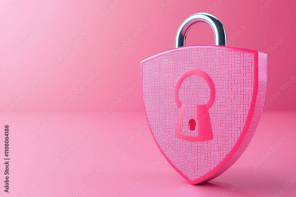 Poster a cybersecurity and data privacy protection theme, illustrated with a lock and a binary digits backg