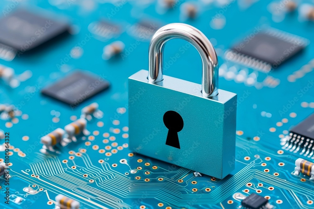 Poster cybersecurity and network security concept. gdpr and data protection. a digital integrated circuit w