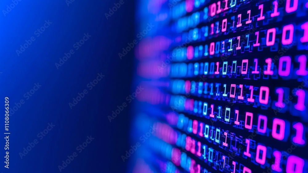 Poster the elegance of digital encryption: a binary code matrix displayed on a dark blue background – a con
