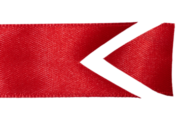 Piece of red silk ribbon with sharp end on isolated background, decor