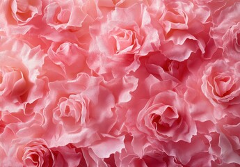 Fototapeta premium Elegant Arrangement of Soft Pink Fabric Roses Creating a Romantic and Dreamy Floral Background for Weddings, Events, and Celebrations with a Touch of Timeless Beauty