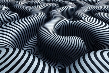 Abstract black and white wavy patterns creating a surreal landscape.