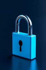 Naklejka premium A digital lock glowing with blue light and sparkling particles, representing cybersecurity and data protection in a futuristic environment.