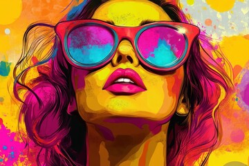 Vibrant Colorful Abstract Portrait Of A Woman Wearing Sunglasses