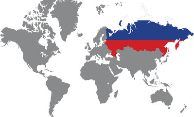 Obraz premium Russia in World Map, World Map, Geographic Map, Russia map, Russia Border line, Asia, Africa, Europe, North America, South America, Australia Oceania