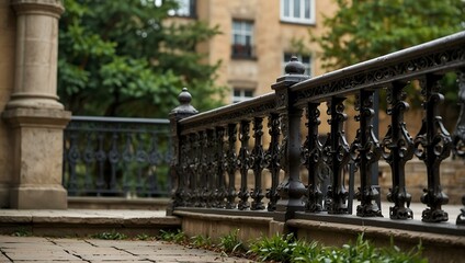 Fototapeta premium Ornate iron railing with space for text.