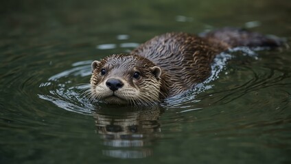 Fototapeta premium Otter swimming in water.