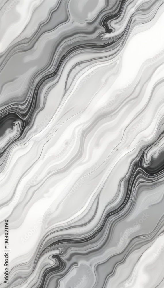 Poster abstract seamless monochrome marble texture in silver, white. vertical pattern resembles flowing wav