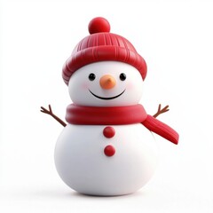 A cheerful snowman with a red hat and scarf, perfect for winter-themed designs and holiday greetings. 3d render

