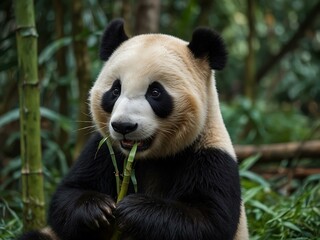 Fototapeta premium Panda eating bamboo in the wild.
