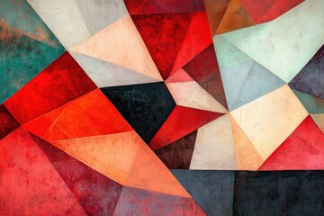 Fototapeta premium Abstract Geometric Painting Red Orange and Teal Hues