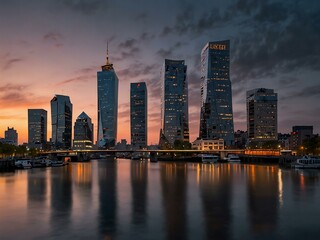 Fototapeta premium Panoramic view of Rotterdam's skyscrapers in the Netherlands.