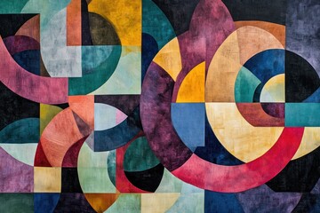 Fototapeta premium Abstract Geometric Artwork Featuring Interlocking Circles and Shapes