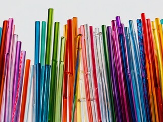 colorful shiny cocktail straws on white background with fruit drinks confetti on straw day celebration
