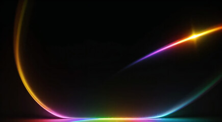 Obraz premium colorful rainbow bokeh flare light effect on black background, for overlay and screen layer modes