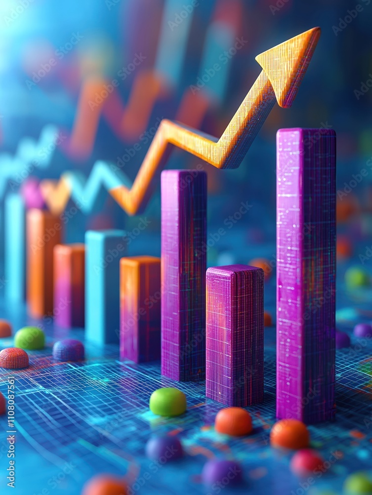 Poster colorful financial graph illustration shows upward trend. investment growth depicted by ascending ar