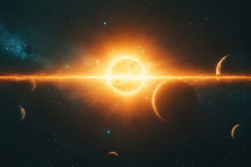Fototapeta premium Celestial Bodies Aligned In A Bright Cosmic Display