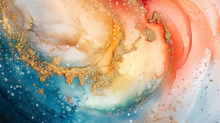 Fototapeta premium Colorful watercolor splash and glittering circular brush strokes for abstract design