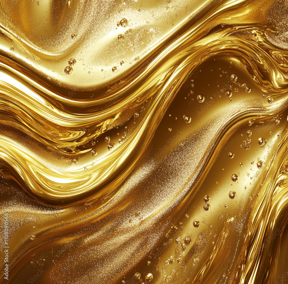 Fototapete Swirling patterns of liquid gold with bubbles create a luxurious and dynamic visual effect in an abstract display