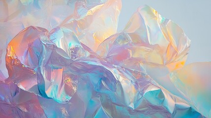 Obraz premium Holographic foil artwork in pastel shades, blending iridescent hues into a dreamy abstract painting.