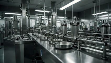 Fototapeta premium Pharmaceutical manufacturing line with medicine production.