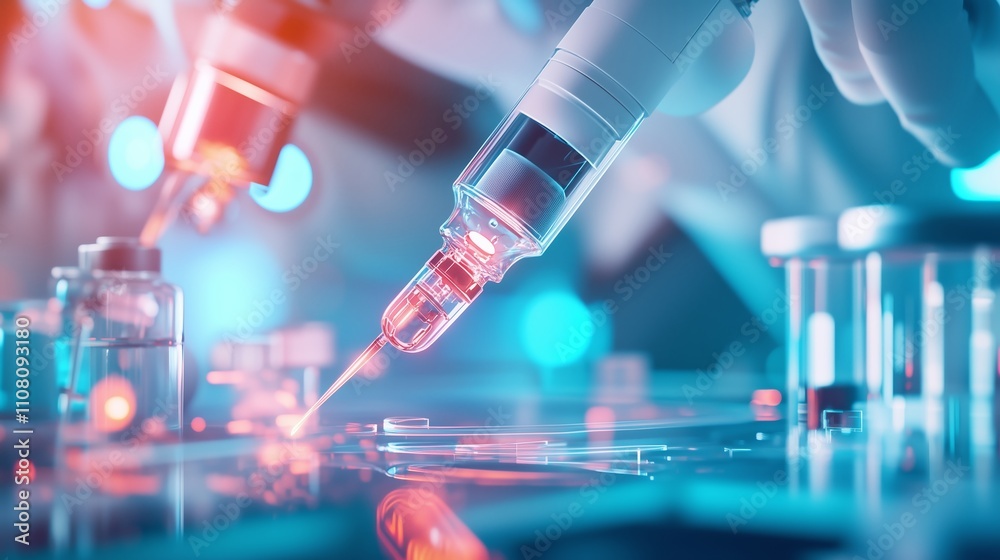 Poster laboratory technicians conduct research using precision instruments and samples in a high-tech envir