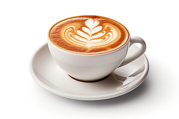 Cappuccino with latte art isolated on clear white background