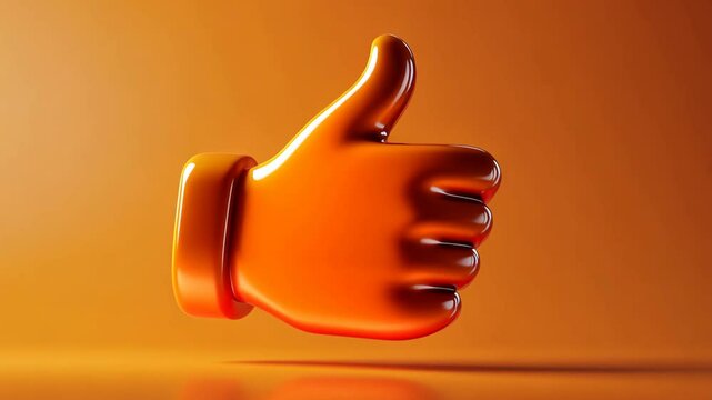 Bright orange thumbs up hand symbol against an orange background conveying positivity and approval in a modern graphic design