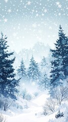 Obraz premium Minimalist Winter Forest Scene with Snow Covered Trees Snow Covered Forests and Trees ,Winter seasson, Happy New Year, Happy christmass
