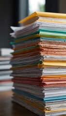 Pile of office papers with blurred background.