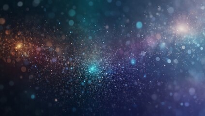 Abstract festive background with blurred colorful bokeh lights and glittering particles