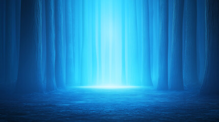 Obraz premium Mysterious blue light shining through a foggy forest