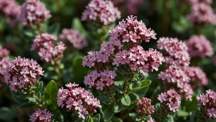 Obraz premium Pink limonium and green leaves.