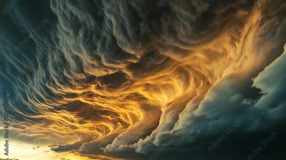 Wall mural beautiful unusual clouds, sunset sky background.
