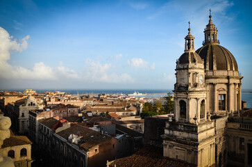 Obraz premium Dome and clock tower of the Cathedral of Saint Agatha in Catania