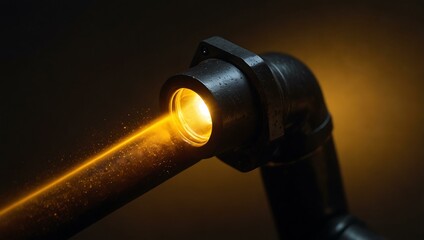 Pipe with yellow light shining on it.