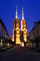 Medieval cathedral in Wrocław at night

