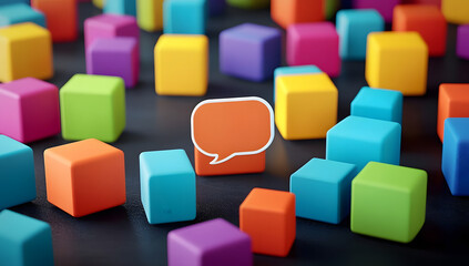 Obraz premium Speech bubbles and colorful cubes. Inclusive language concept.