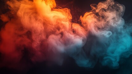 Fototapeta premium Vivid swirling smoke in orange and blue with dark background for abstract art and design