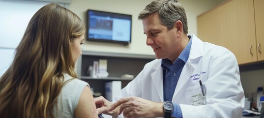 Obraz premium Dermatologist Conducting Allergy Patch Test in Sterile Clinic Setting for Patient Comfort