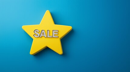 yellow star with sale sign on blue background . Generative AI