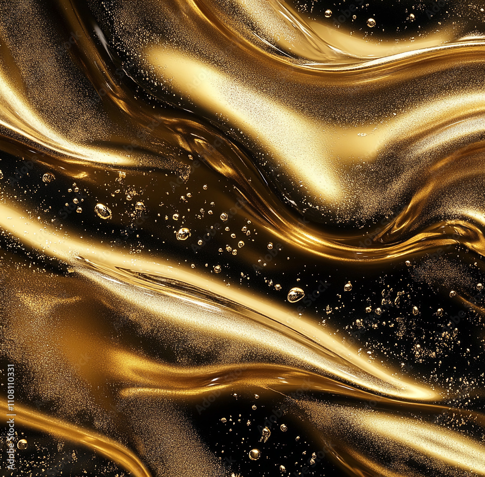 Aufkleber golden waves flow gently with bubbles in a dark backdrop creating a stunning visual of elegance and 