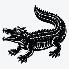 Fototapeta premium Alligator Silhouette White background illustration Generative Ai