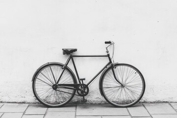 Fototapeta premium Classic Black Bicycle Leaned Against White Wall