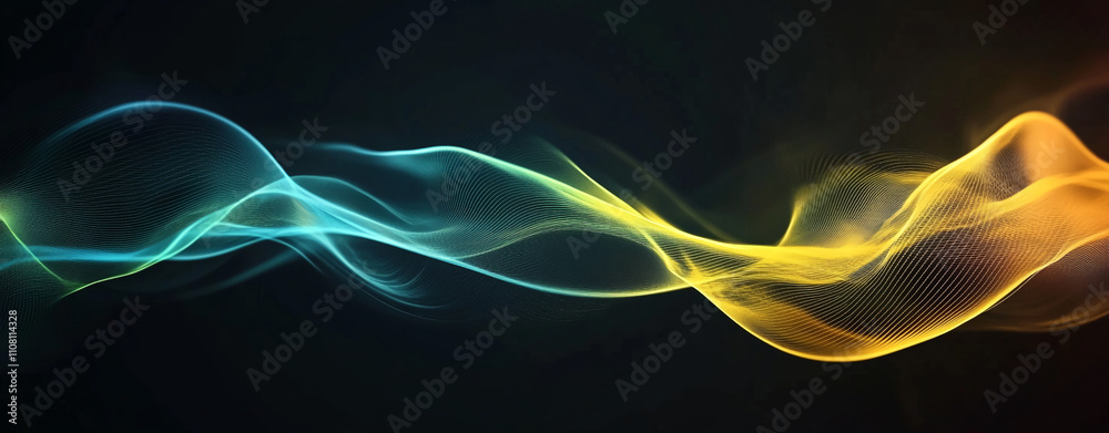 Aufkleber colorful abstract waves of blue and yellow light on a dark background creating a dynamic visual expe