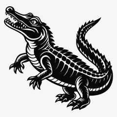 Obraz premium Alligator Silhouette White background illustration Generative Ai