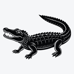 Fototapeta premium Alligator Silhouette White background illustration Generative Ai