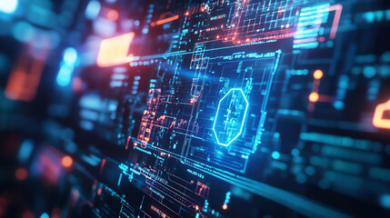Fototapeta premium Cyber security concept. 3d rendering toned image double exposure